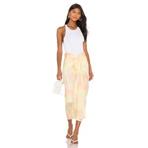 L'Academie The Avril Midi Skirt in Yellow Tie Dye